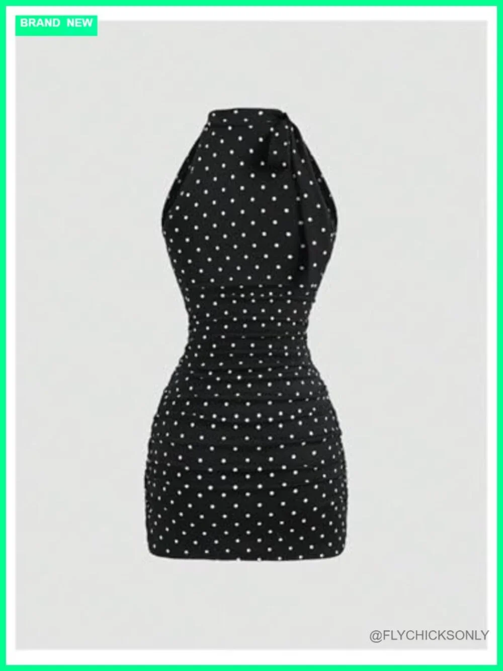 Women's Halter Neck Ruched Bodycon Mini Dress Sleeveless Party Club Y2K Polka